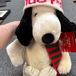 White Snoopy Plush Dog Toy with Red & Green Scarf